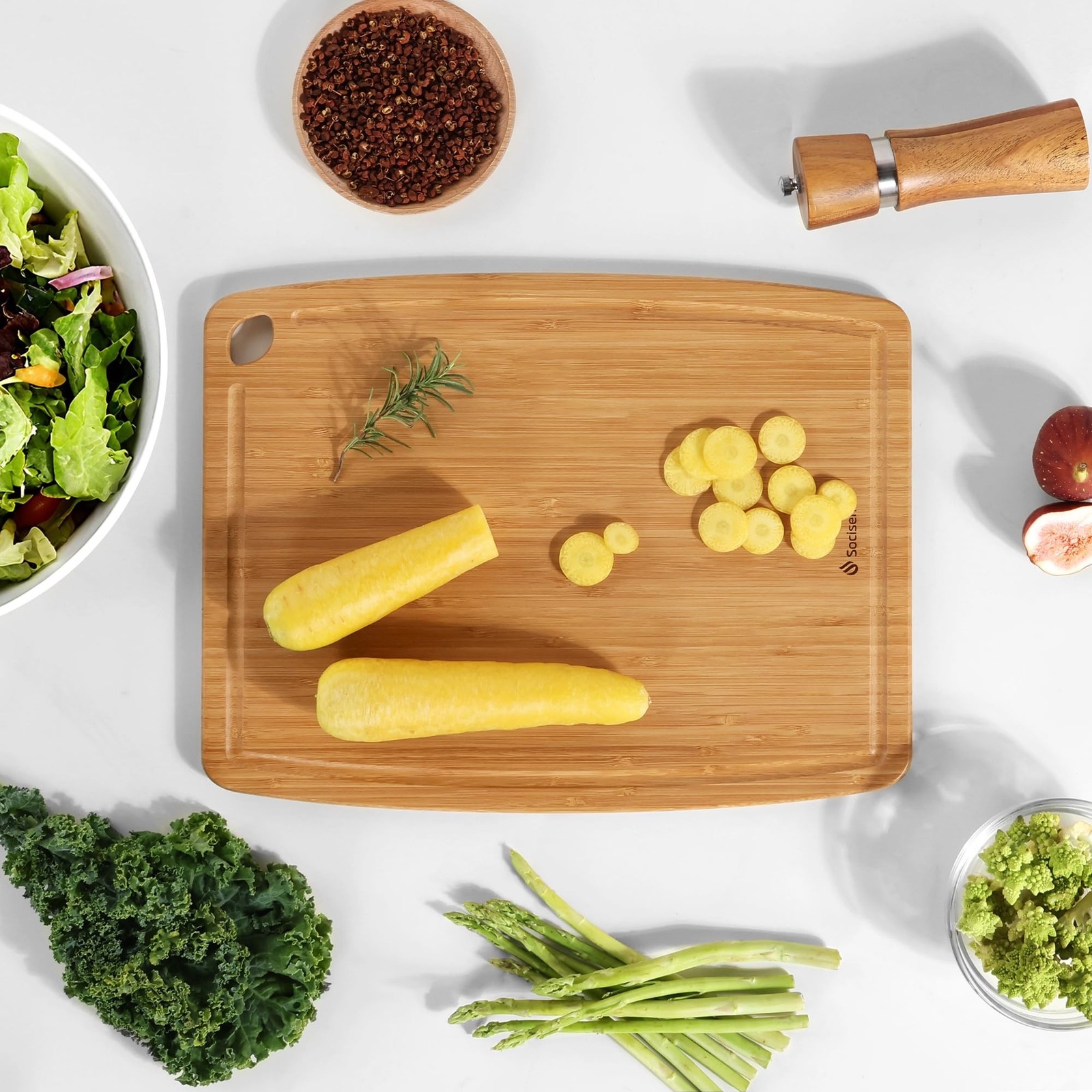 Lightweight Durable Bamboo Cutting Board with Non-Slip Feet, Non Toxic Wooden…
