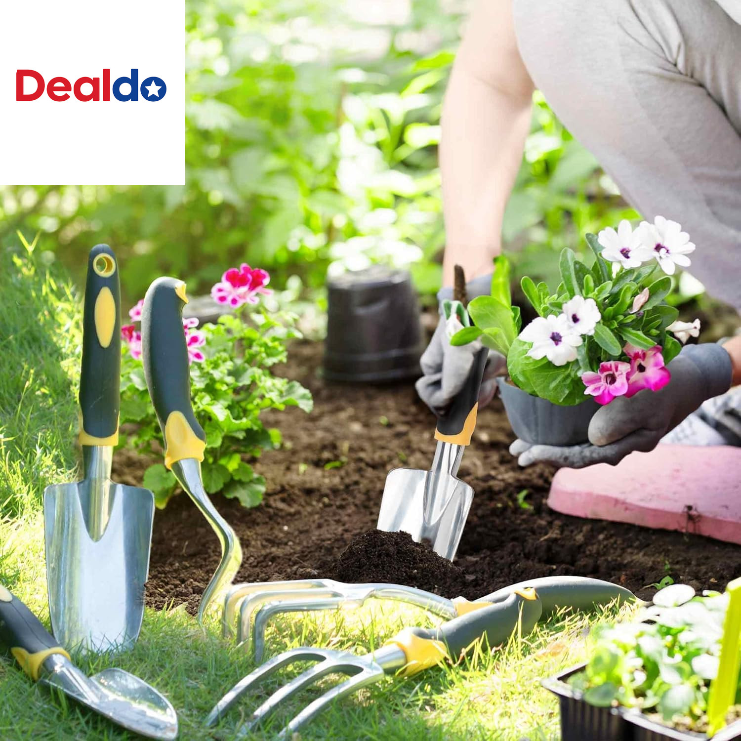 Garden Tools, 8 Piece Heavy Duty Gardening Tools Set with Non-Slip Rubber Grip,
