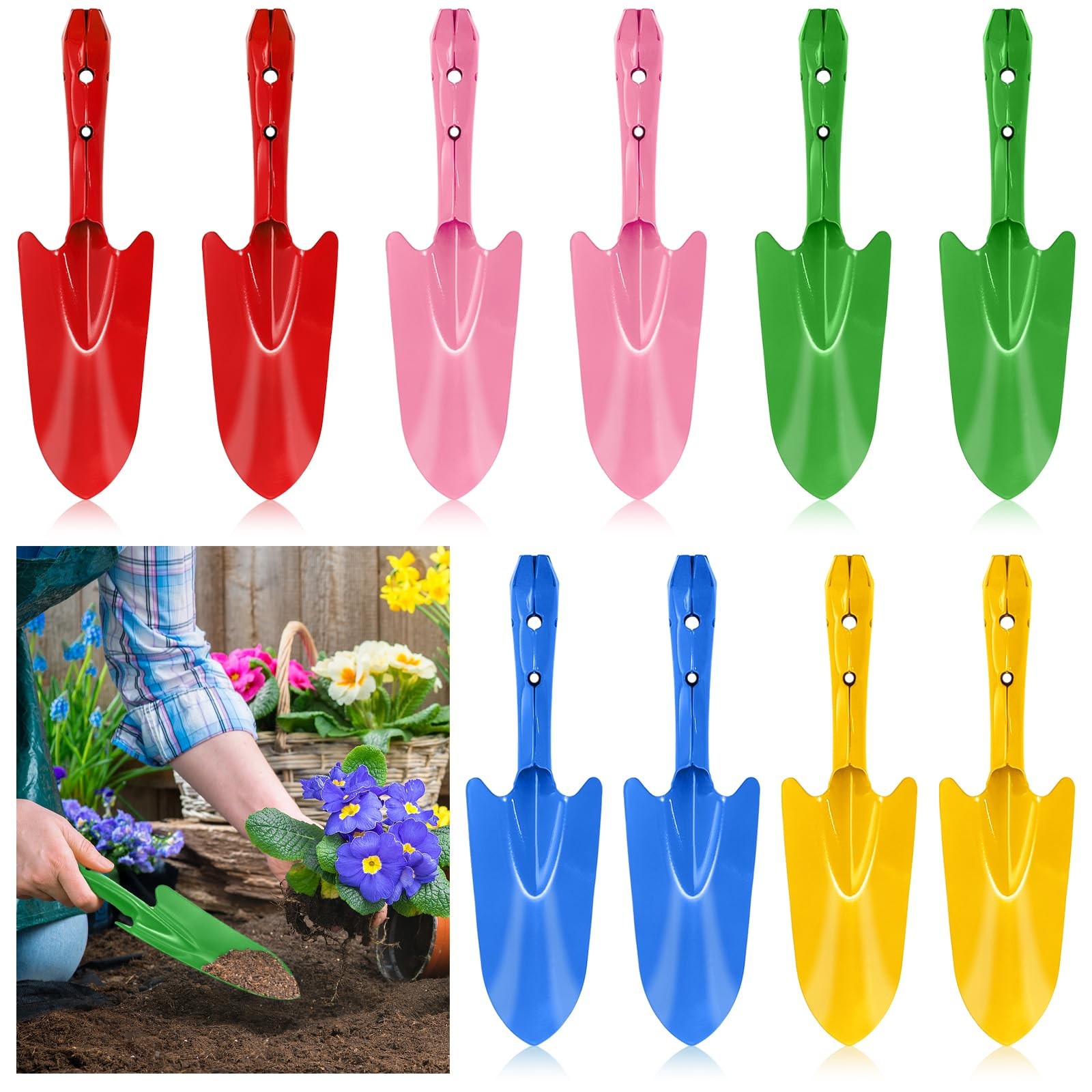 10 Pack Colorful Metal Garden Shovels & Trowels for Planting & Digging
