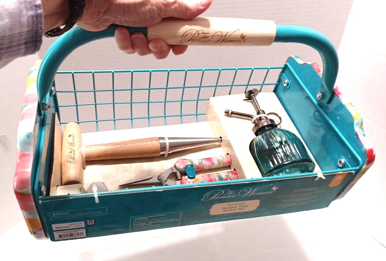 The Pioneer Woman 9 Pc Garden Tool Basket Set Breezy Blossom Metal NEW