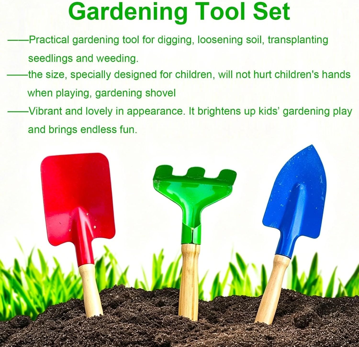 Engaging Kids Gardening Set – 6 Durable Tools with Safe Wooden Handles, 8-Inch