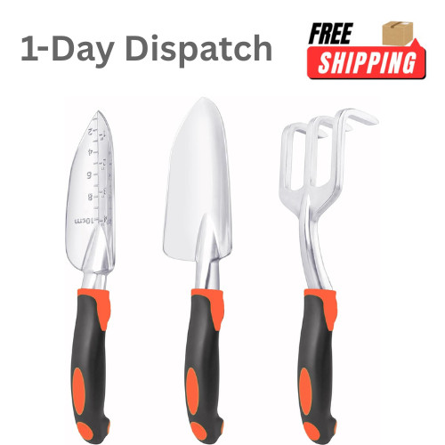 MECHEER 3 Pack Garden Tools Set Shovel Trowel Rake Orange