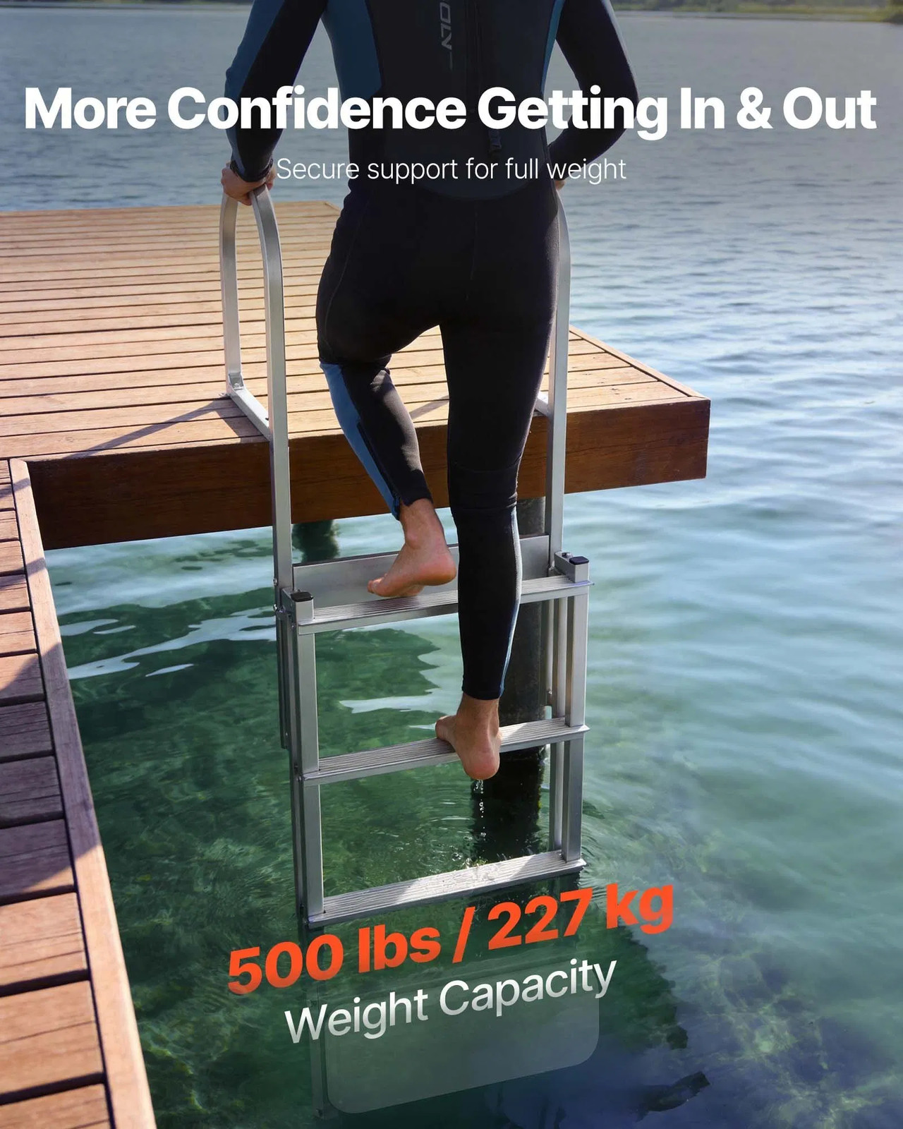 Retractable Dock Ladder, 4 Steps, Aluminum Alloy Pontoon Boat Swim Ladder with