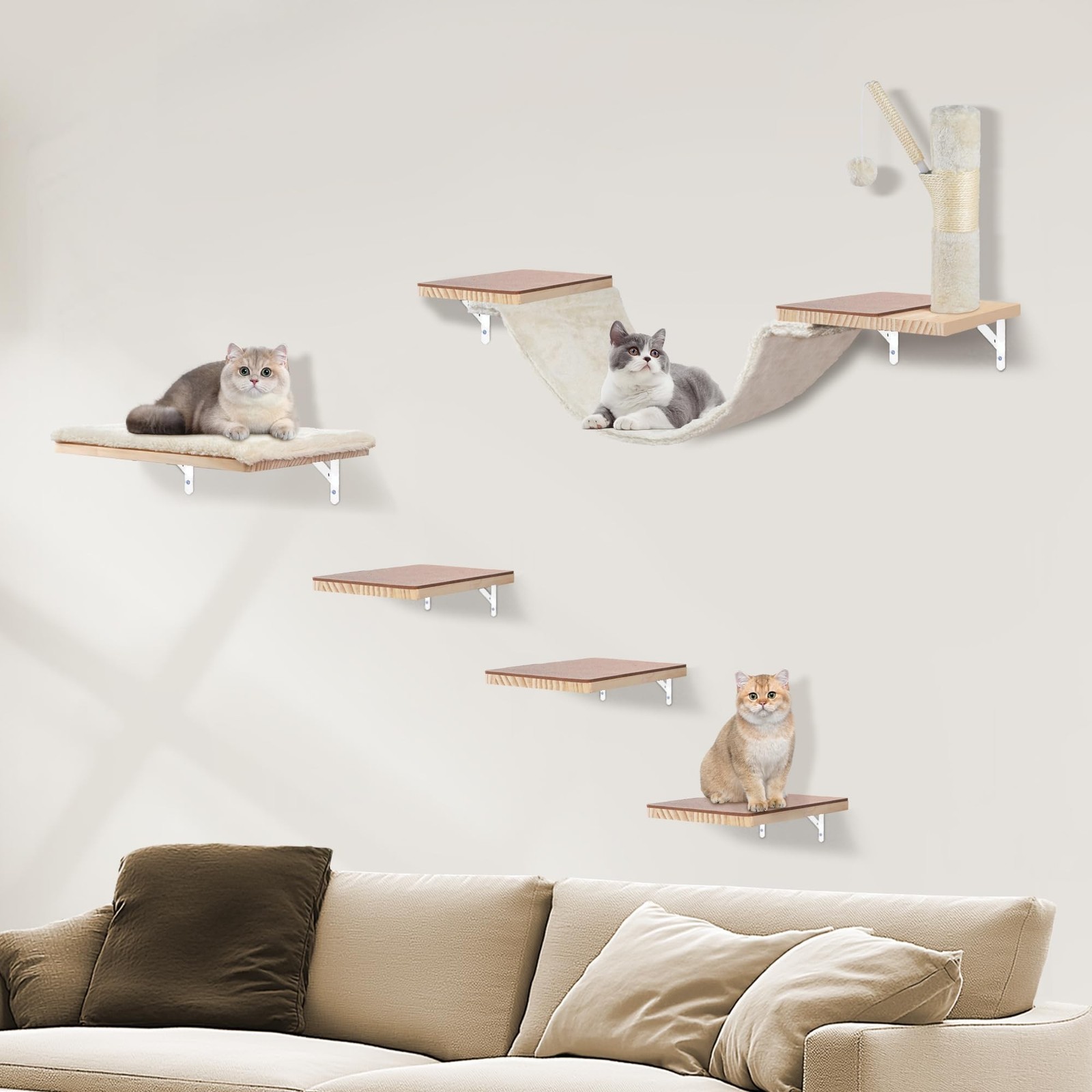 Wall Mounted Cat Climber Set, Cat Wall Shelves,with Hammock,Jumping Boards,So…