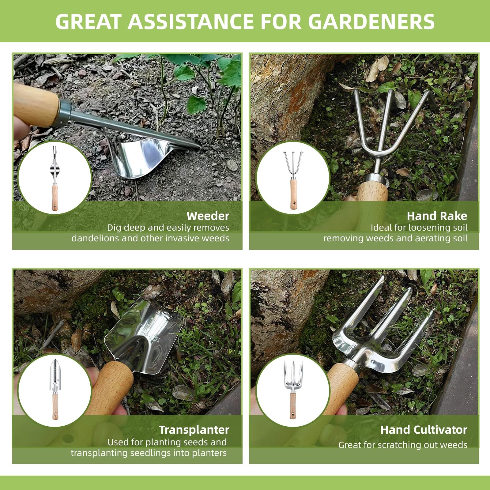 12 PCS Durable Heavy Duty Garden Tool Set Stainless Steel Tote Bag Hand Tool