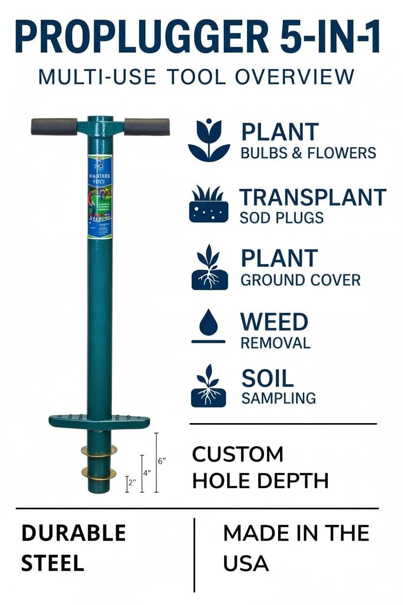 5in1 Planting Tool Sod Plugger, Bulb and Flower Planter