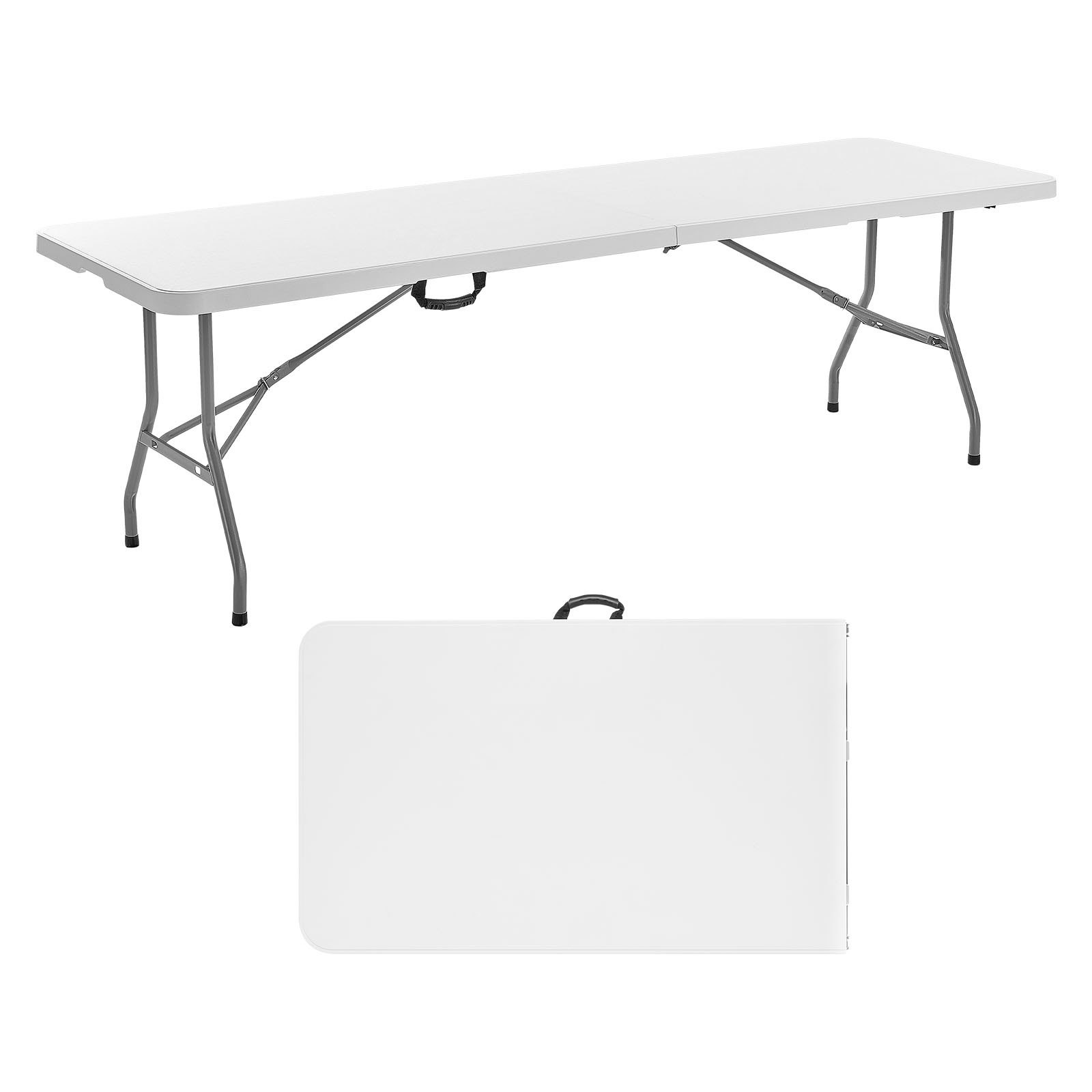Folding Table, 8 Ft Heavy Duty Portable Fold-in-Half Utility Table, Indoor Outdo