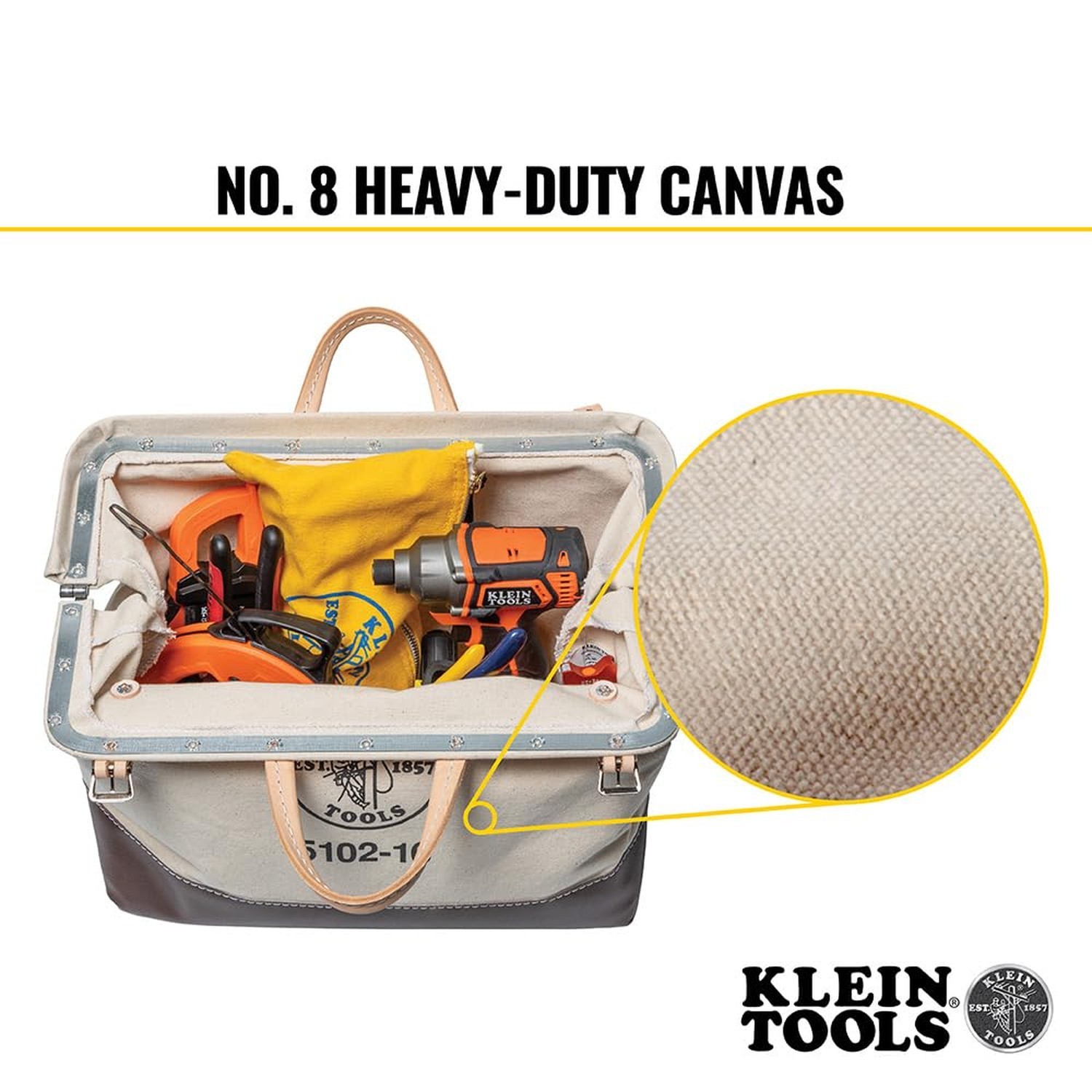 Klein Tools 5102-16 Heavy Duty Natural Canvas Tool Bag, Tool Tote, Multi-Purp…