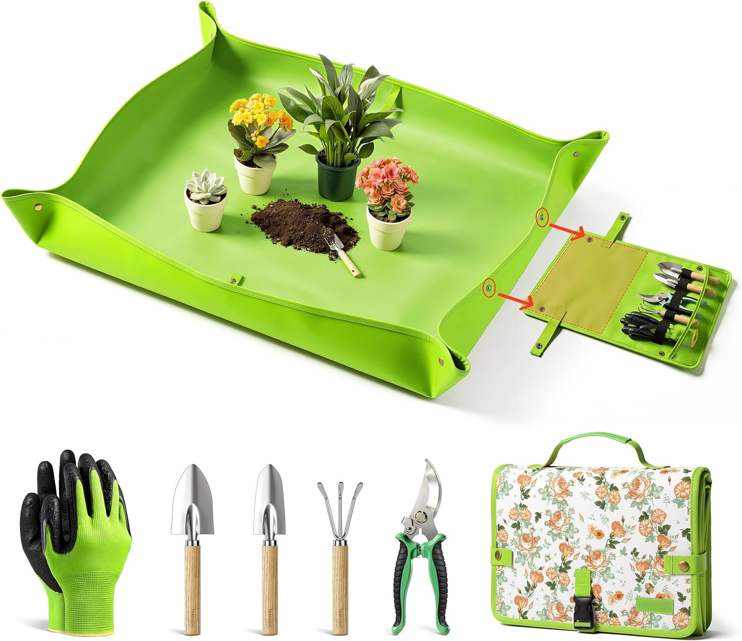Grenebo 7-Piece Gardening Tools Set, Gift for Women, Beginners, Tools Kit with P
