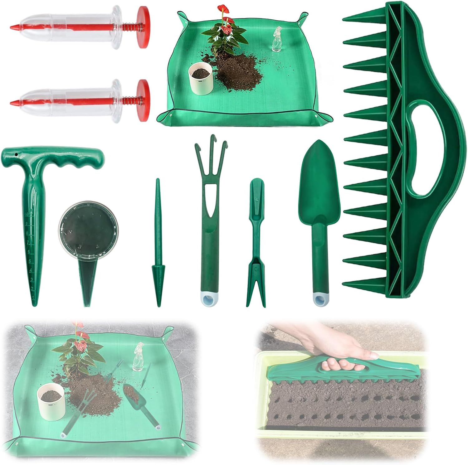 2026 Upgraded All-In-One Gardening Tool Kit: Thickened Repotting Mat, 12-Hole Pu