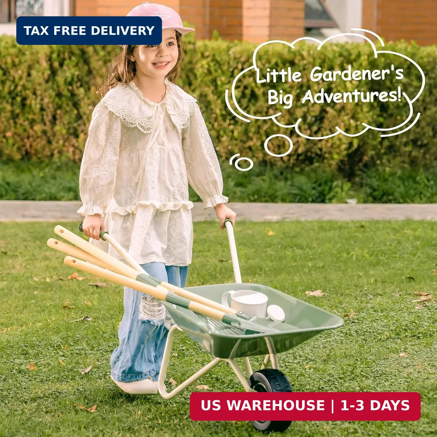 ROBUD Kids Wheelbarrow with Gardening Tools Set, Educational Kids Gardening Set