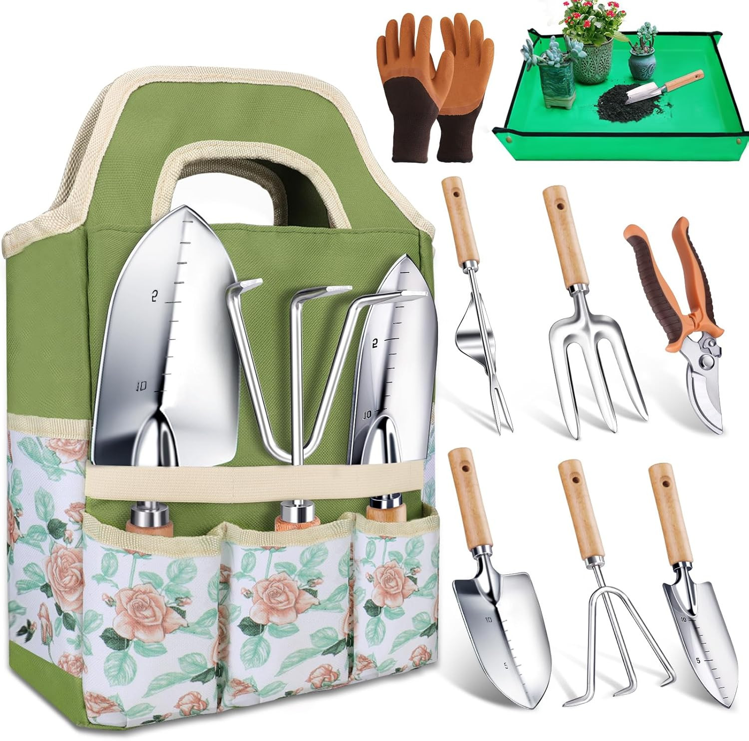 Gardening Tools, Garden Tools Set-9 Piece Gardening Gift for Women, Gardening Ki