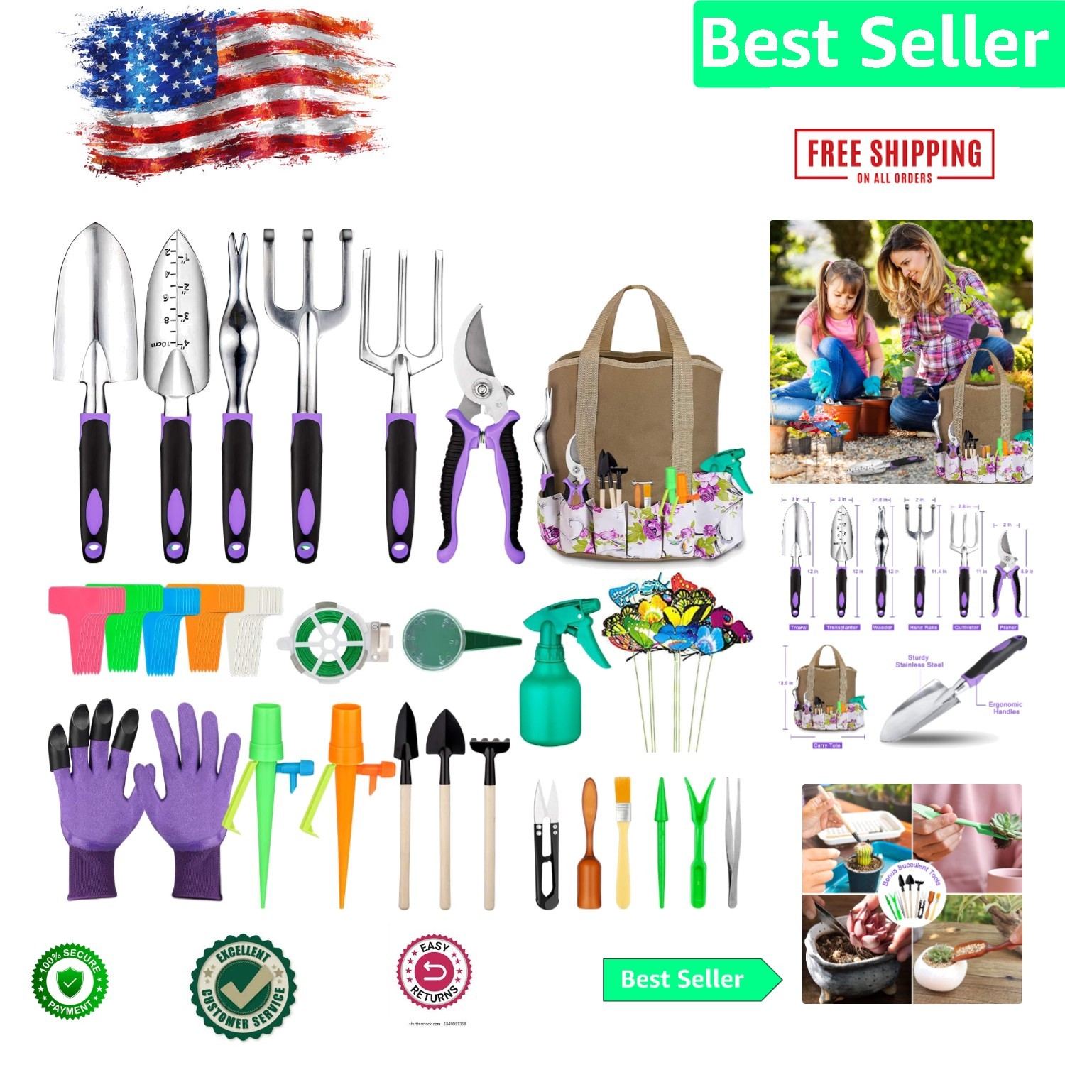 Luxury Garden Tools Set – 83 Pieces with Ergonomic Design & Stylish Purple Tote