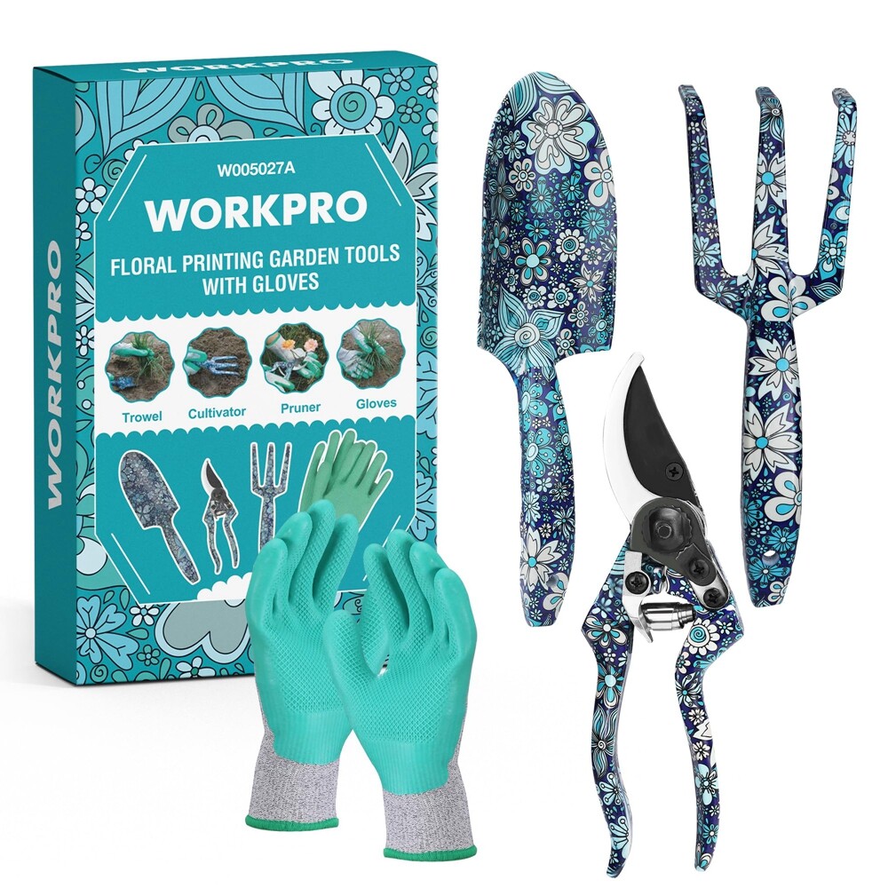 WORKPRO Aluminum Garden Tool Set 4 PIECES Heavy Duty Hand Garden Tool Sets w/Box