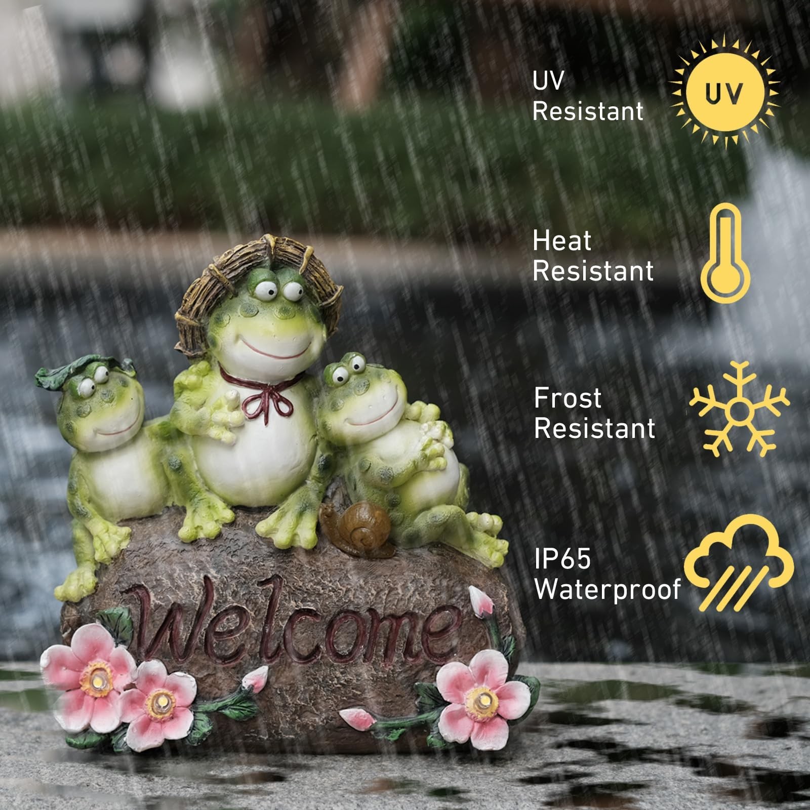 Funny Frog Statues for Garden – 7” Mom & Babys Solar Frog Garden Decor Frog …
