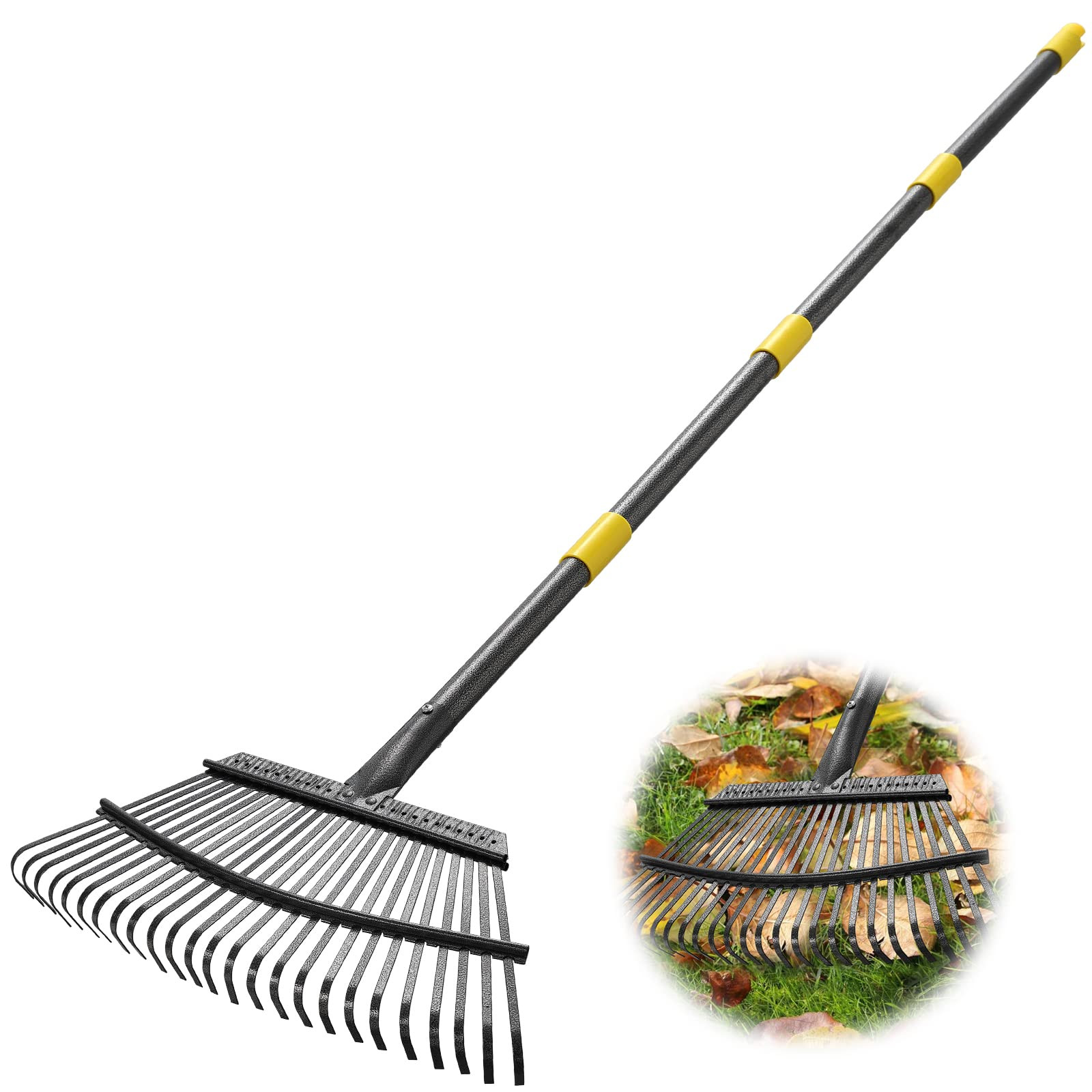 Strong Rack for Yard Lawn Shrub tree Leaves 25 Metal Tine 18″ W*72″ L handle