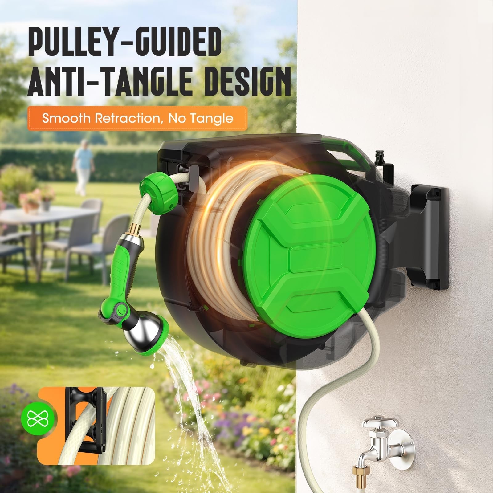 Retractable Garden Hose Reel 1/2″ x 100ft, Wall Mounted Water Hose Reel with …