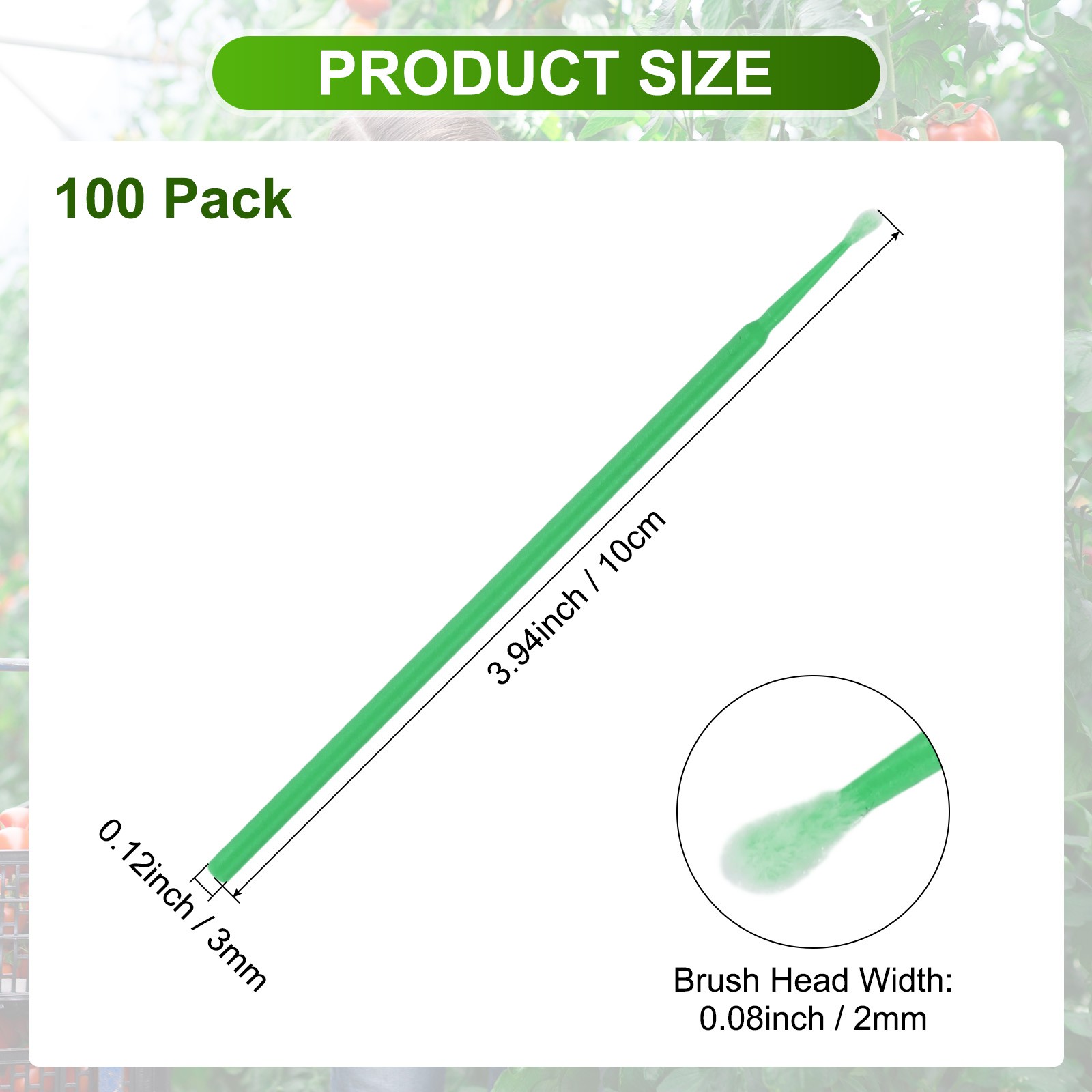 100-Pack Pollinator Brush, 0.08″ Plastic Vegetable Pollinator Pen [Dark Green]
