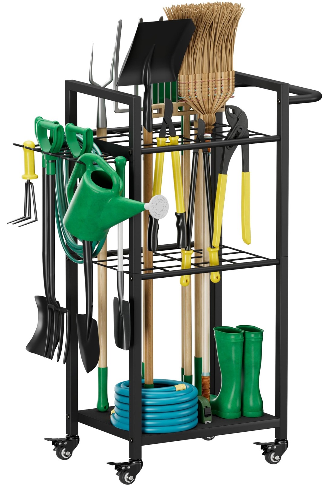 Garden Tool Organizer with Wheels, Heavy Duty 3 Tier Metal Yard Tool Storage …