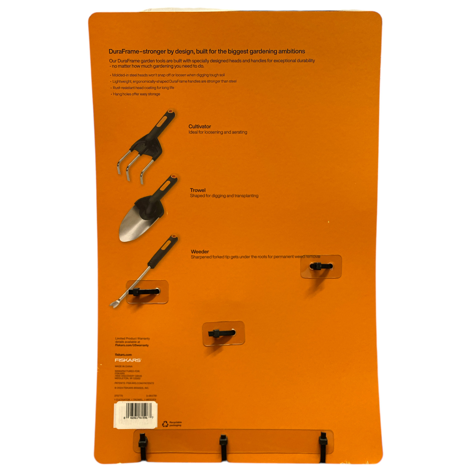 Fiskars 3-Piece Gardening Hand Tool Set, Cultivator, Trowel, Weeder