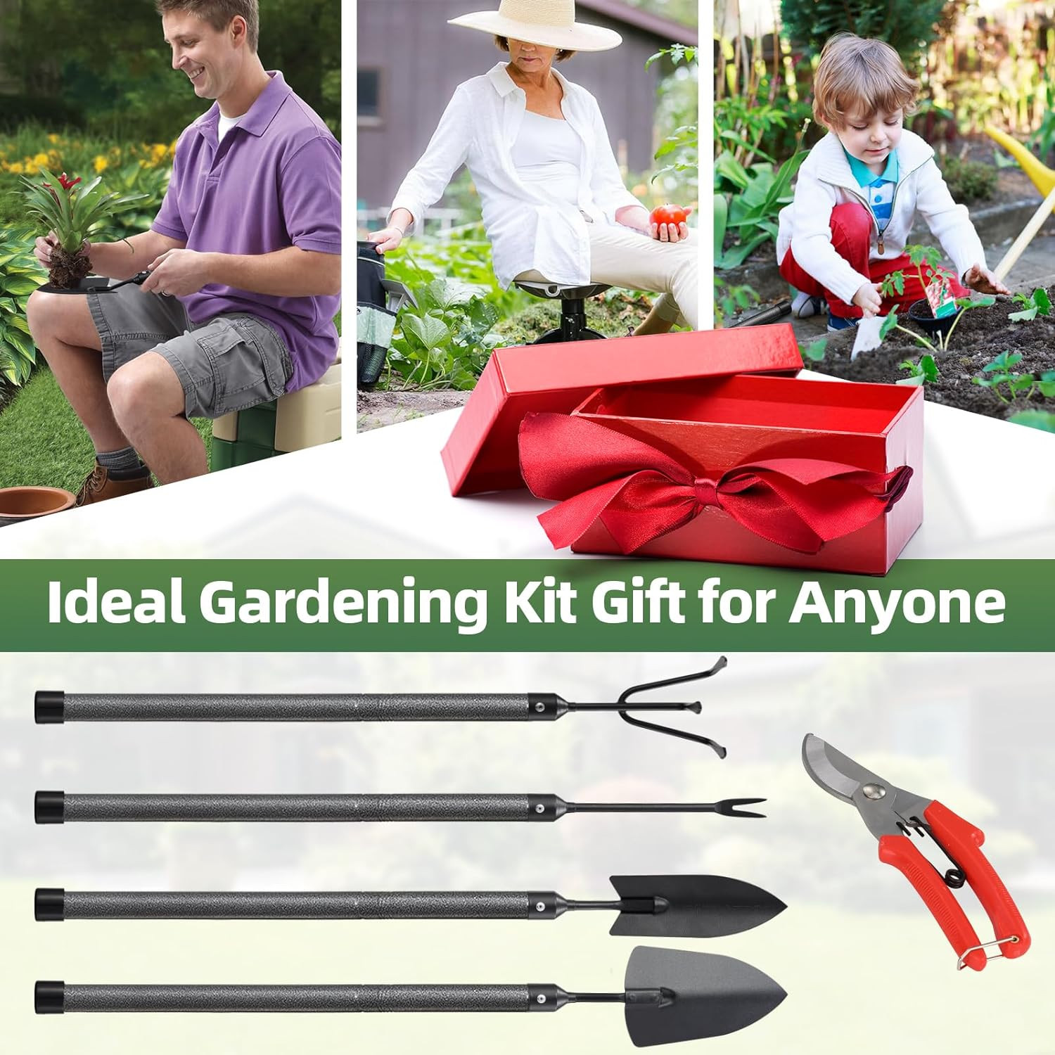 Garden Tool Set, 5Pcs Garden Tools with Extensions, Heavy Duty Rustproof Metal G