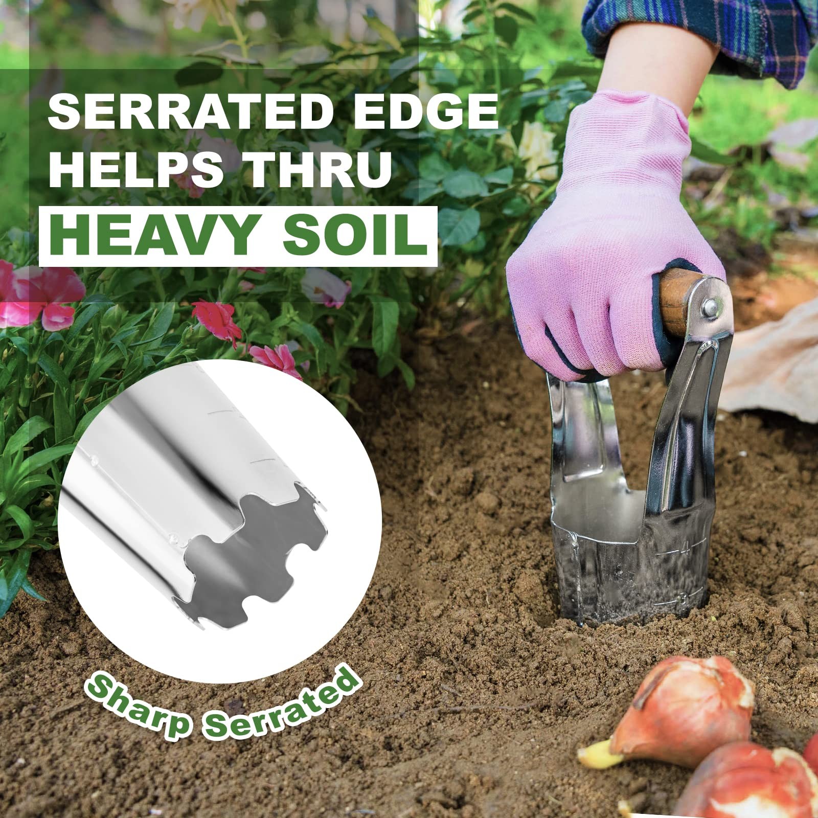 Bulb Planter Tool, 4 inches Depth Mark Hand Bulb Planter, Non-Bending Stainle…