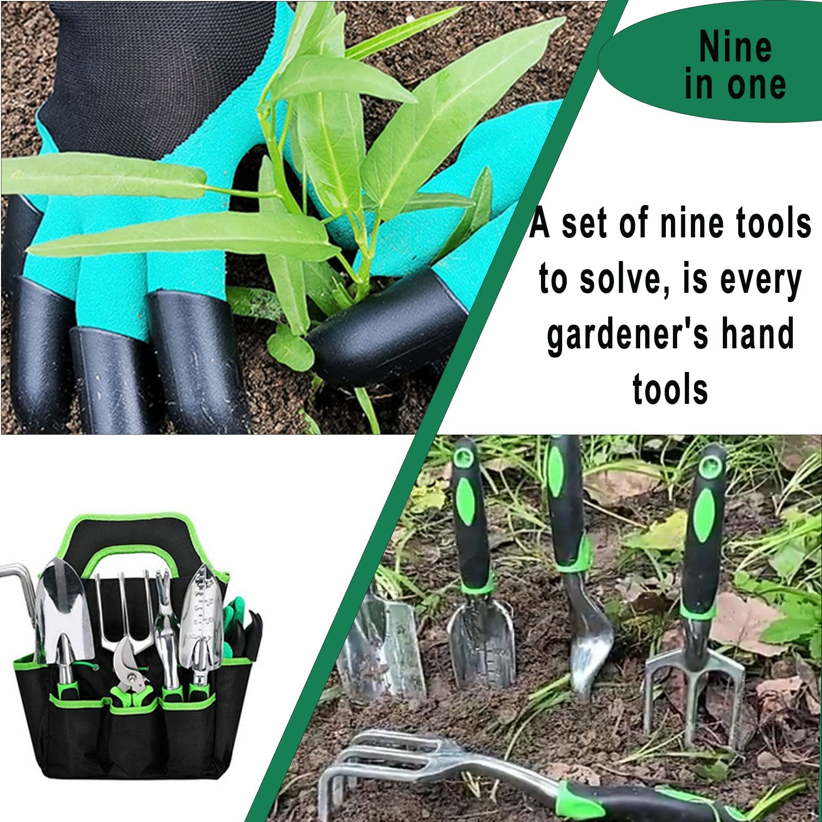 Garden Tool Set With Non Slip Rubber Grip9 Piece Stainless Steel Gardening Tool
