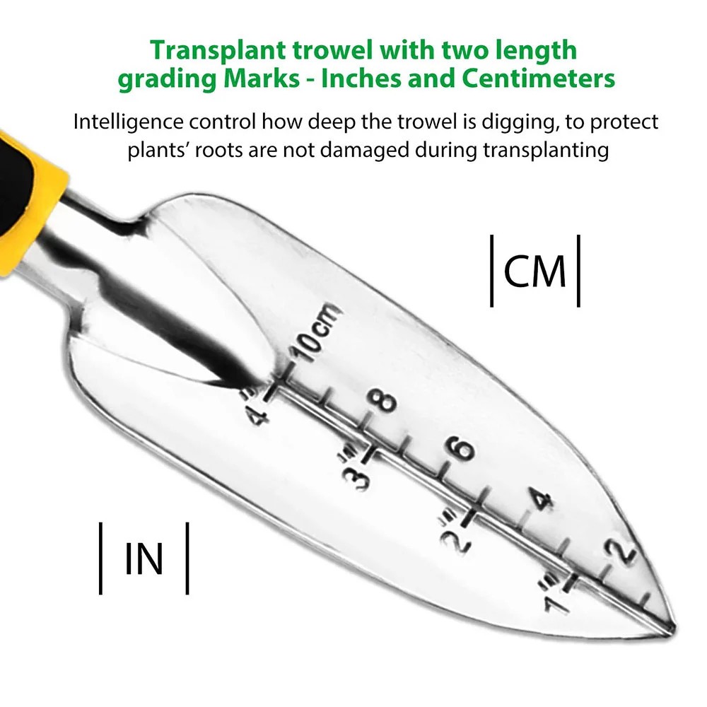 Garden Tool Set 4 Pack With Trowel, Cultivator Hand Rake, Transplant Trowel