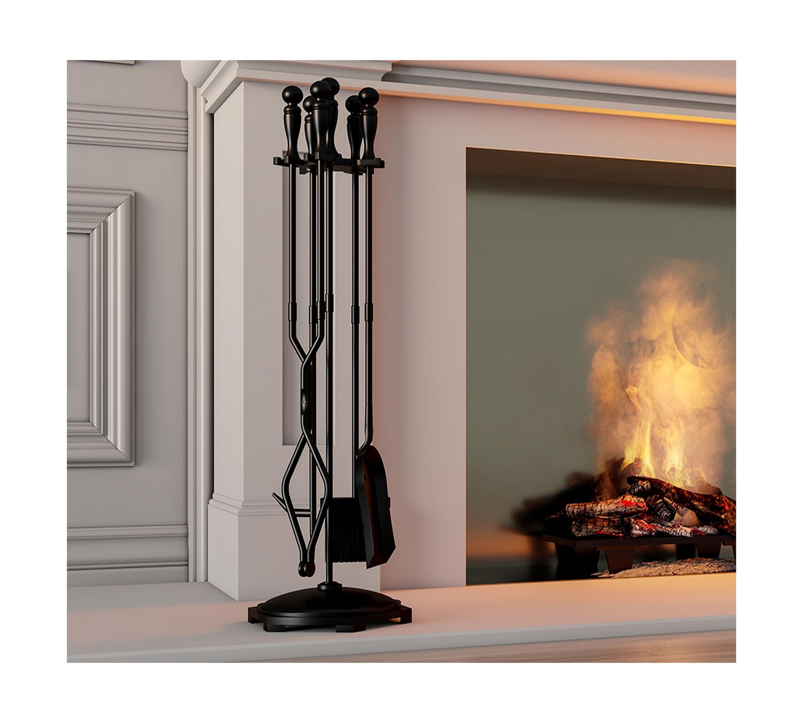 Fire Beauty Fireplace Tools Set 5 Pieces Wrought Iron Fire Tool… FAST USA SHIP