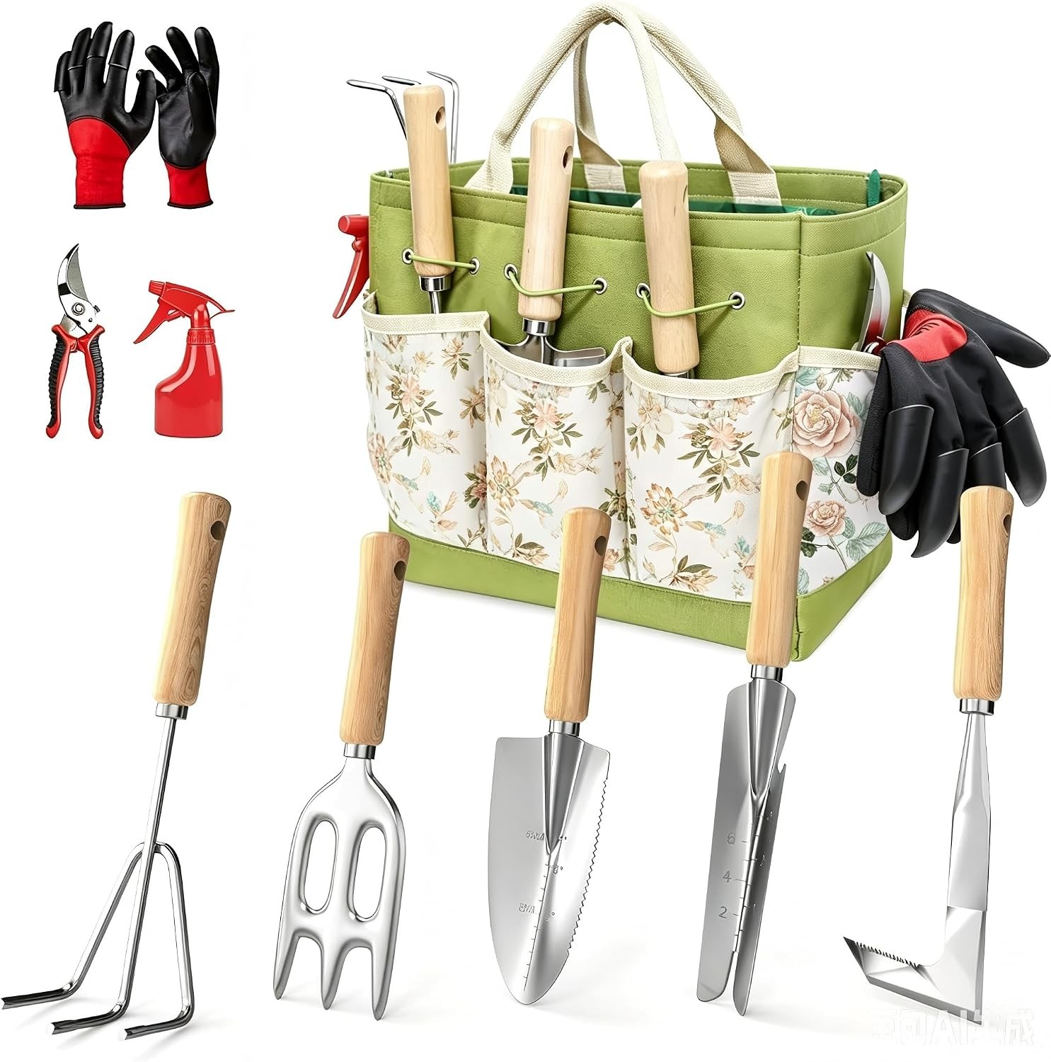 9-Pc Heavy Duty Garden Tool Set w/Tote Bag, Stainless Steel Hand Tools