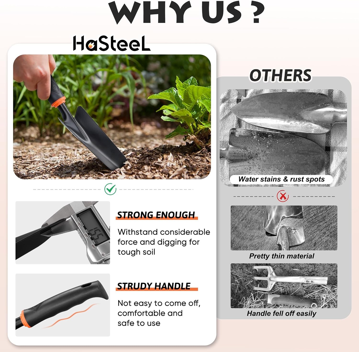HaSteeL 11-Pc Garden Tool Set w/Tote, Mat, Trowel, Rake, Pruner
