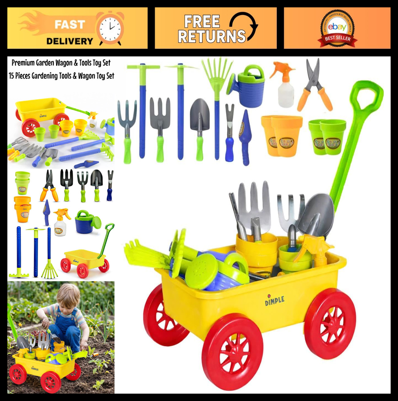 15-Piece Kids Gardening Playset with Wagon & Tools – Outdoor Play Toys for Toddl