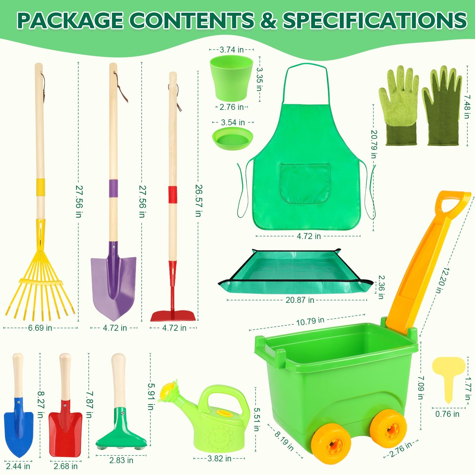 Kids Gardening Set with Wheelbarrow, Metal Gardening Tools with Apron, Gloves…