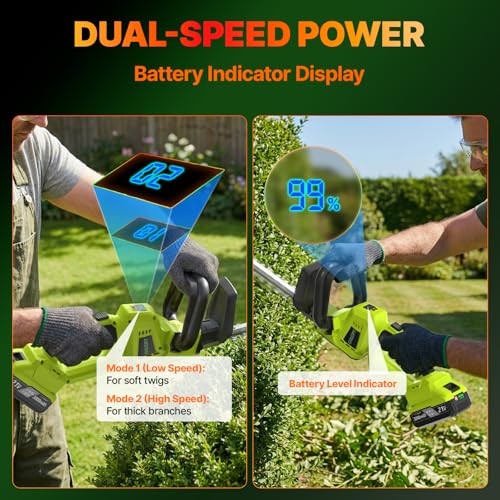 20-Inch Brushless Cordless Hedge Trimmer with 2×3.0Ah Battery, 21V Green