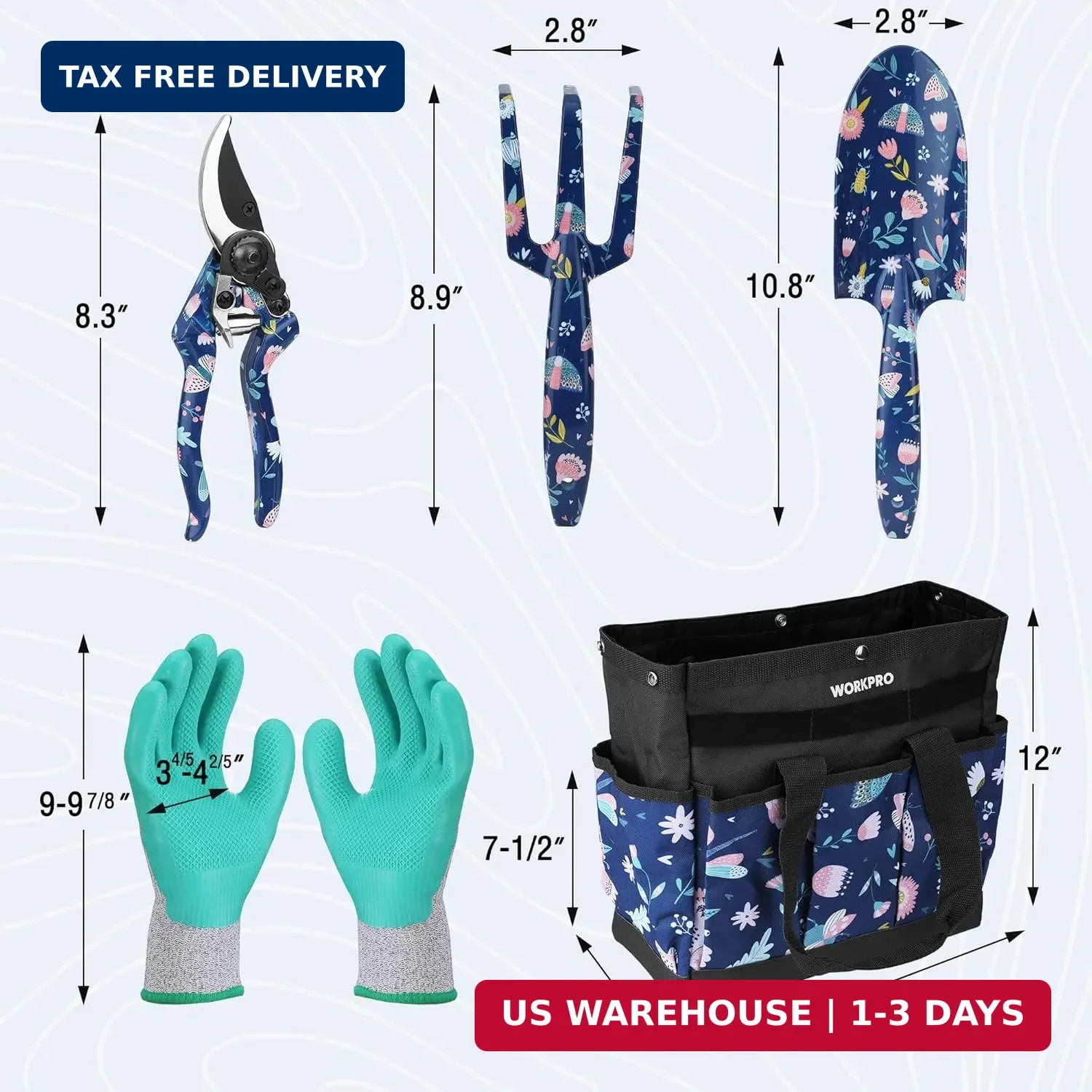 WORKPRO 5PCS Garden Tool Set, Aluminum Heavy Duty Gardening Tool Set with Garden