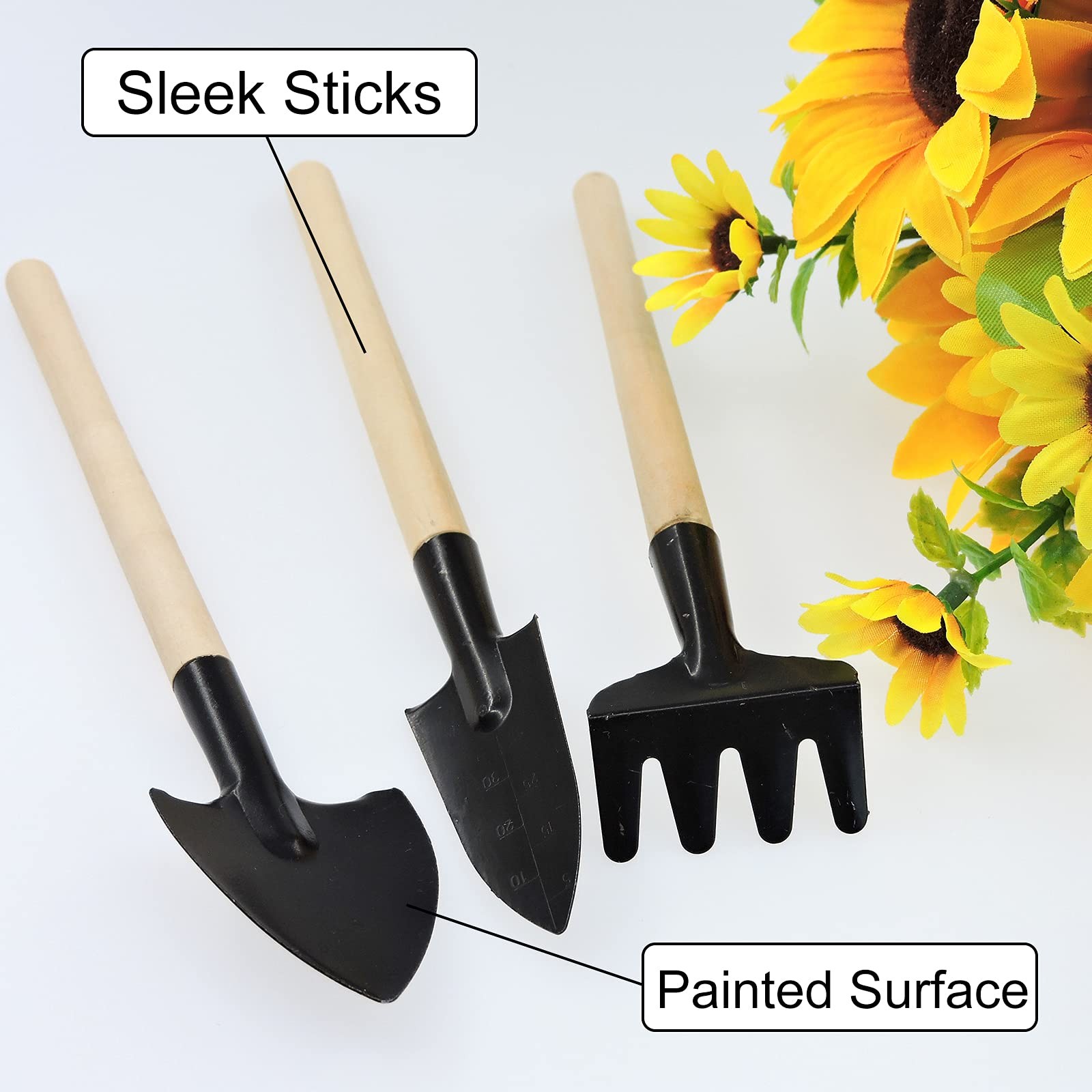 3 PCS Portable Mini Miniature Gardening Hand Tool Set Rake Trowel Shovel