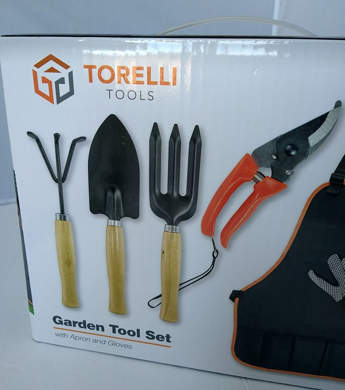 Garden Tools Set of 6 Hand Pruner Wood Handle Rake Trowel Fork Apron Gloves New