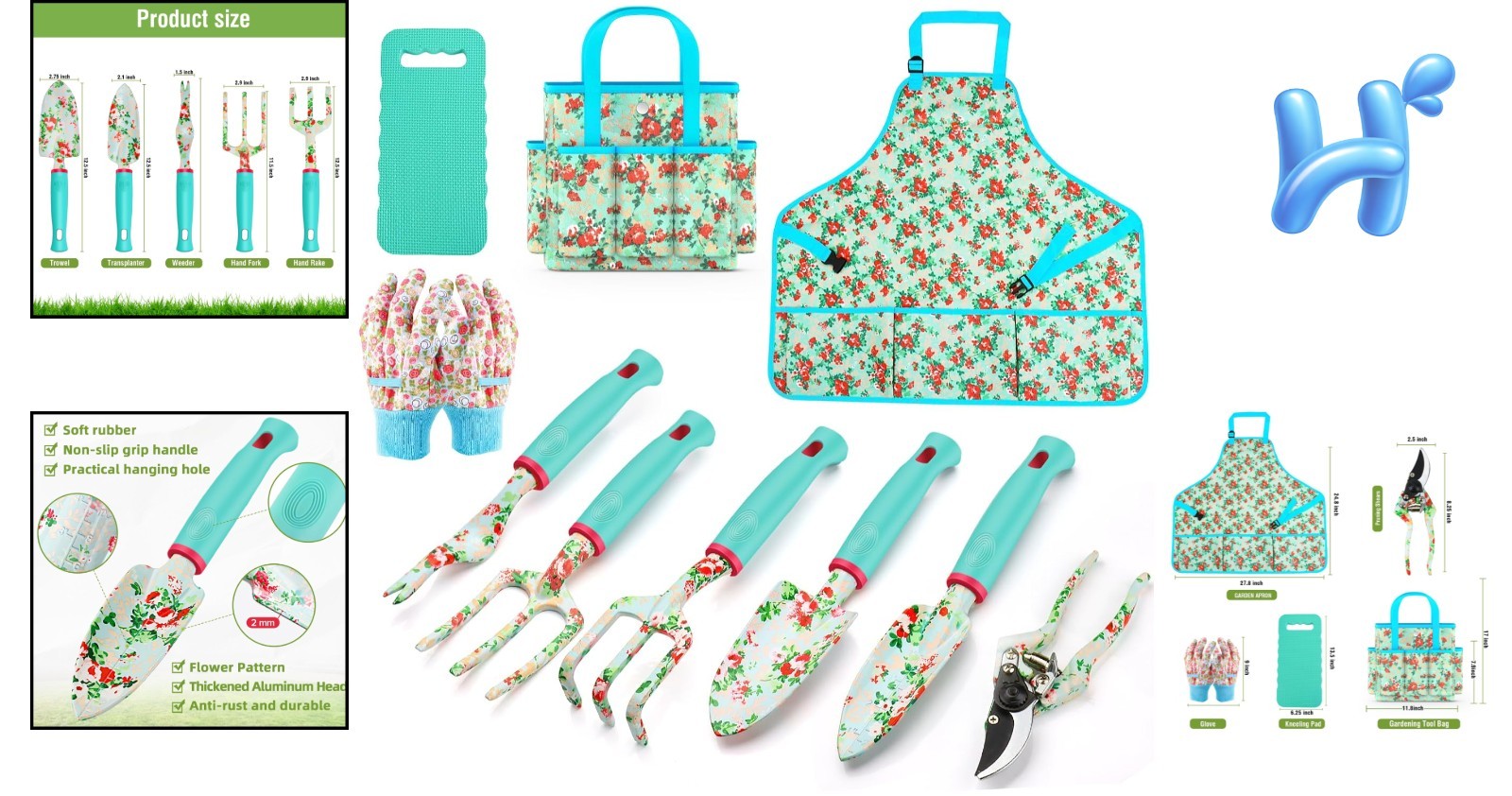 Rust-Proof 10-Piece Garden Tool Set with Floral Design – Perfect for Gifting