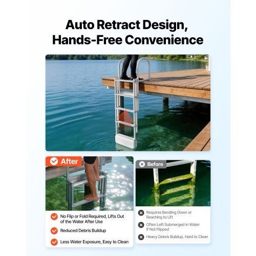 Retractable Dock Ladder, 5 Steps, Aluminum Alloy Pontoon Boat Swim Ladder with A