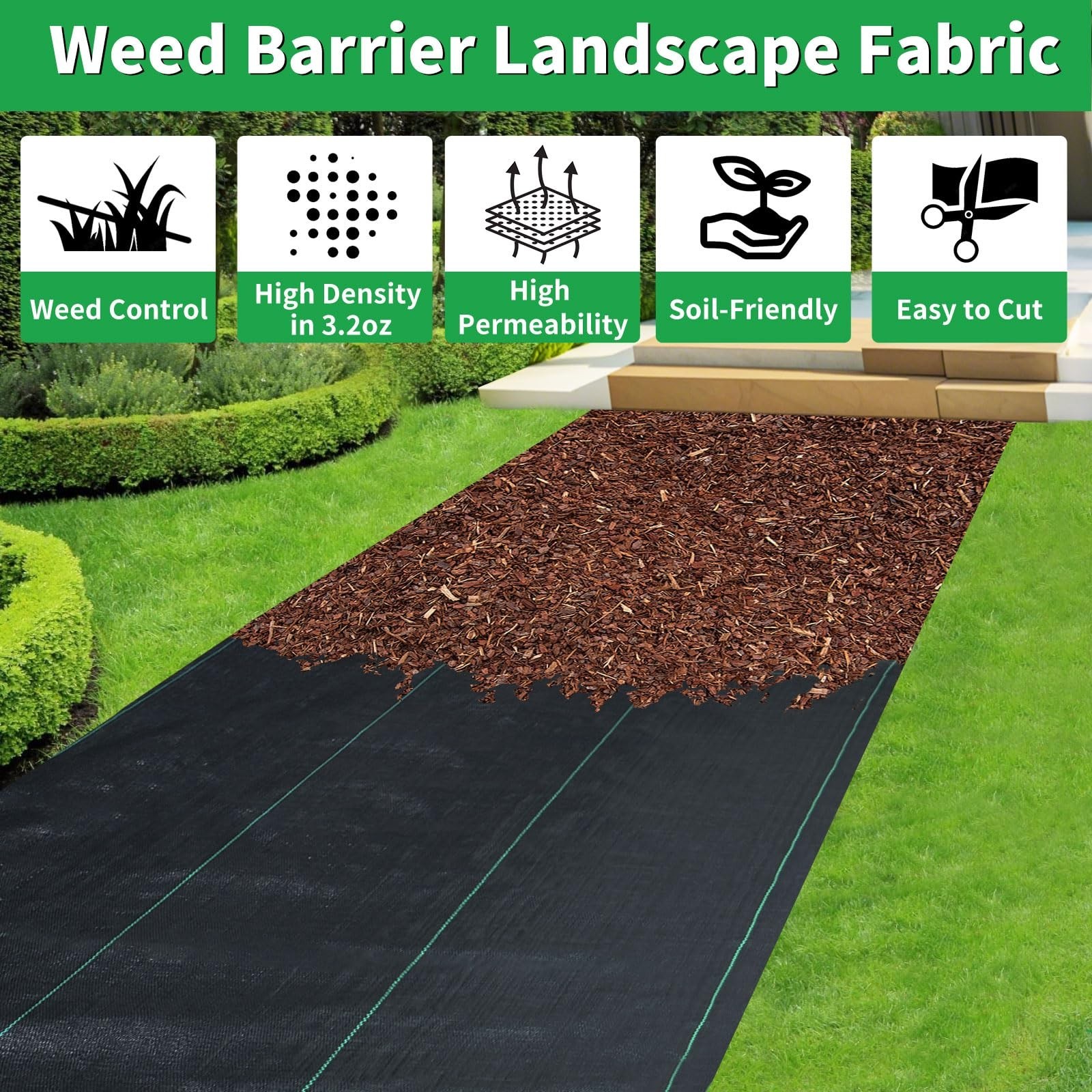 3ft x 250ft Weed Barrier Landscape Fabric Heavy Duty,3.2 OZ Premium Garden We…