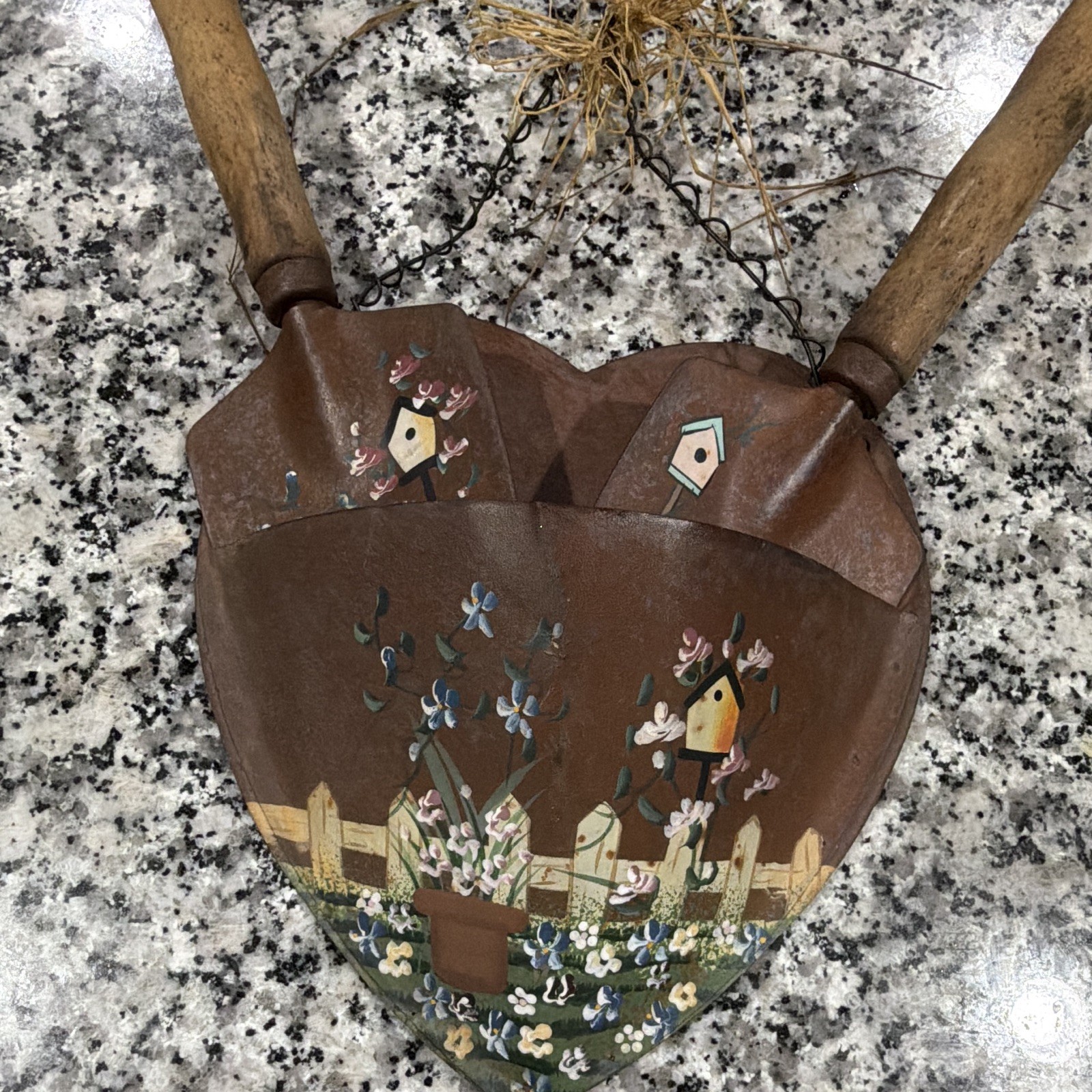 2-Piece Painted Metal Garden Hand Trowel Set w/ Wood Handles + Heart Wall Plaque