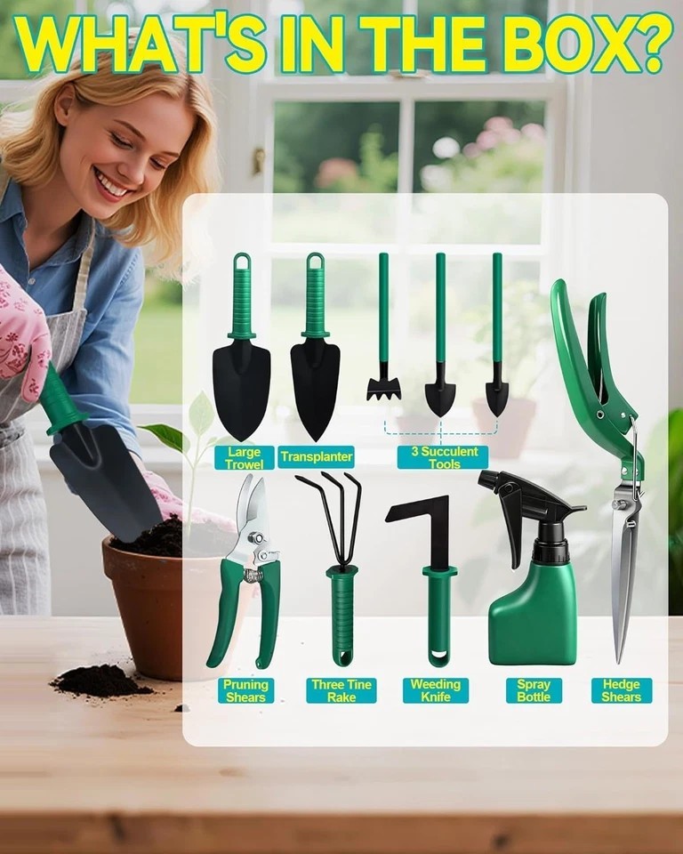 10 Pc Bonsai Garden Tool Set w Case Pruning Shears Trowels Wire Spray Gift