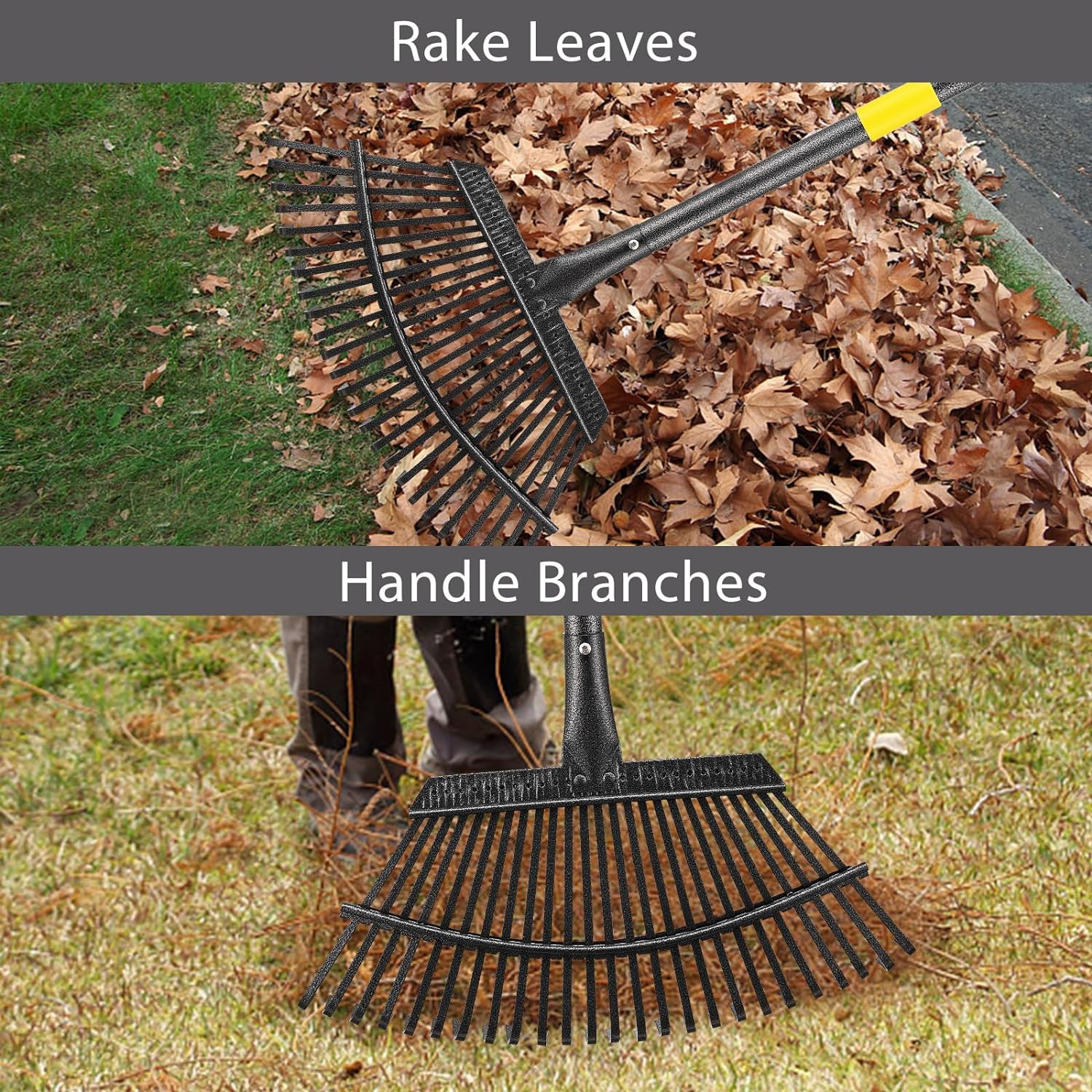 Strong Rack for Yard Lawn Shrub tree Leaves 25 Metal Tine 18″ W*72″ L handle