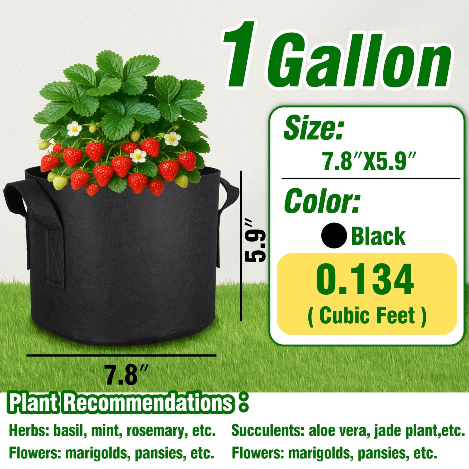 12-Pack 1 Gallon Nonwoven Grow Bags, Heavy Duty Aeration Fabric Pots with Dur…