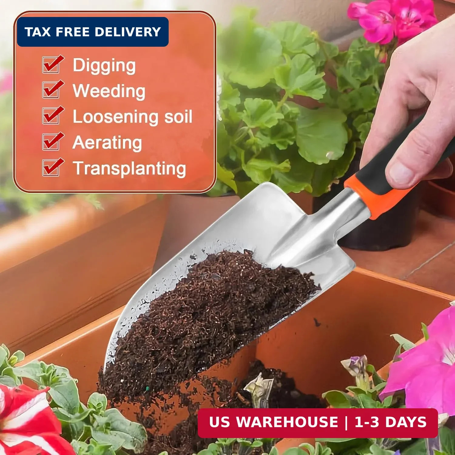 Garden Shovel Garden Hand Trowel, Heavy Duty Hand Shovel with Ergonomic Handle,