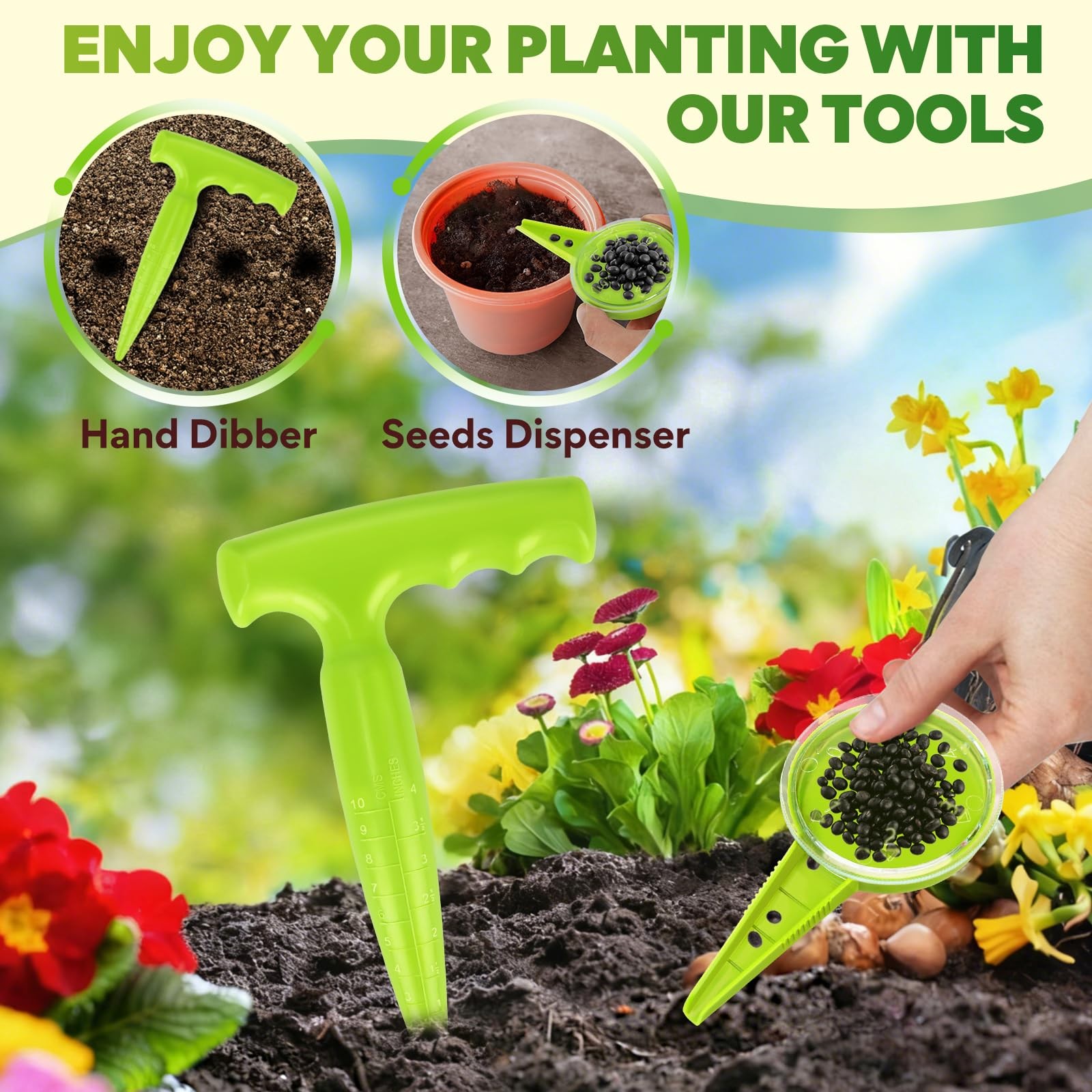 Herramienta para sembrar semillas, plantador de plástico de 6,9″ para jardín