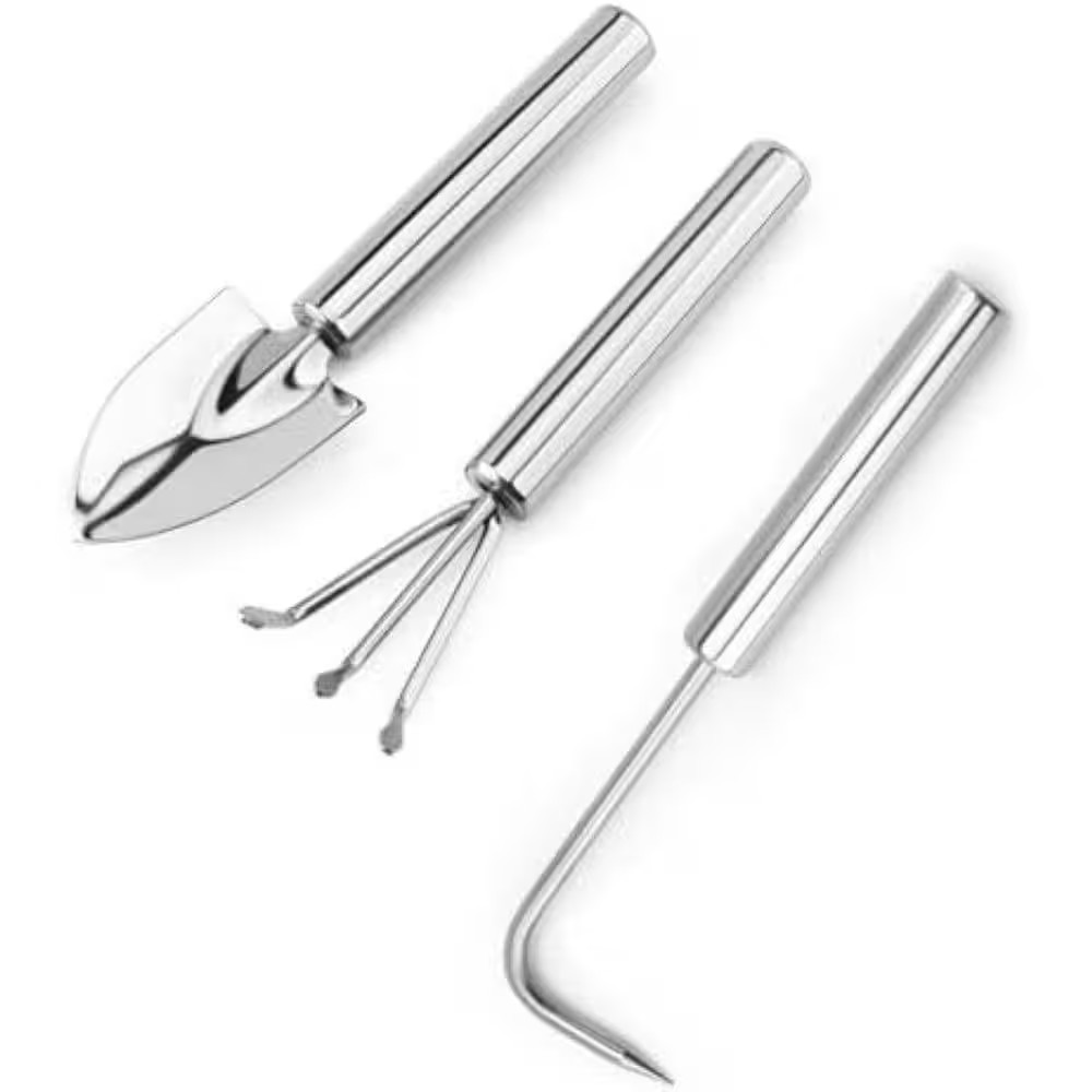3-In-1 Aluminum Alloy Garden Tool Set Silver Lightweight Sturdy Ergonomic Handle
