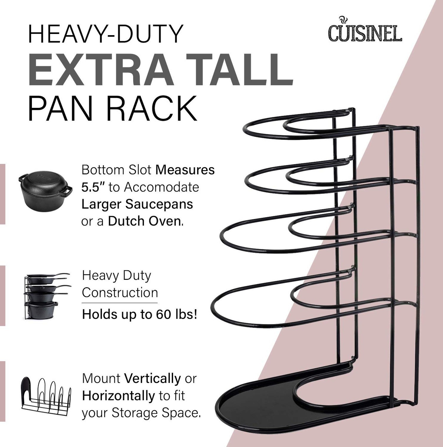 Cuisinel Heavy Duty Pots and Pans Organizer – Extra Large 5-Tier Rack – Holds…