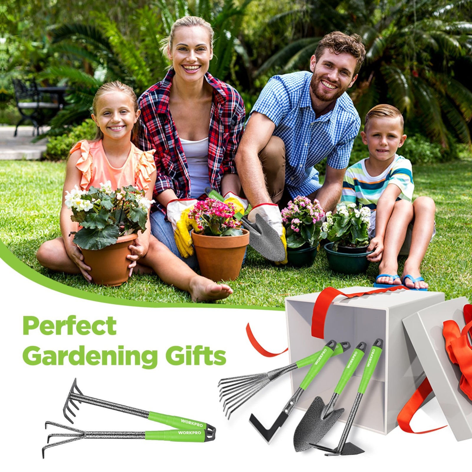 6-Piece Heavy Duty Garden Tool Set, Soft Rubber Handle, Trowel, Rakes, Hoe & Wee