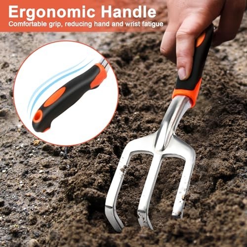 Hand Rake Cultivator 3 Claw Aluminum Alloy Ergonomic Grip Garden Tool for